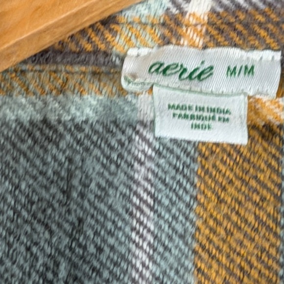 Aerie Womens Plaid Flannel Button Down Shirt Grey Yellow Green Cotton K5405CVW - Picture 5 of 13